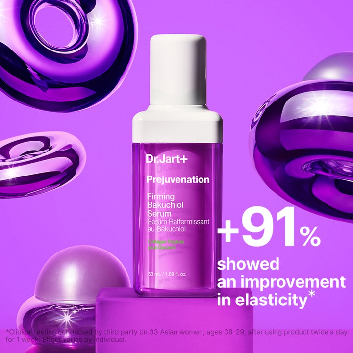 Dr.Jart+ Prejuvenation Firming Bakuchiol Serum 50 ml opstrammende serum i lilla flaske viser 91 procent øget elasticitet