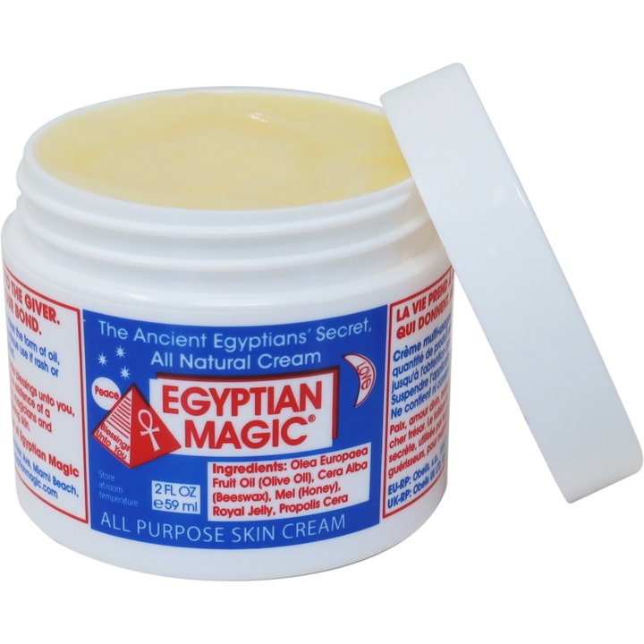 Egyptian Magic All Purpose Skin Cream 59 ml fugtgivende hudpleje i hvid krukke med synlig lysegul salve