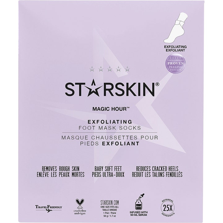 Starskin Magic Hour Exfoliating Foot Mask Socks 50 g eksfolierende fodmaske i lilla sachet fjerner effektivt hård hud