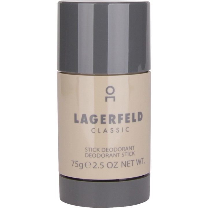 Lagerfeld Classic 75g deodorant stick der giver langvarig friskhed i et beige hylster med mørkegråt låg og bund