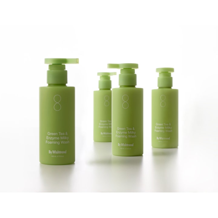 By Wishtrend Green Tea Enzyme Milky Foaming Wash 140ml ansigtsrens i lysegrønne pumpeflasker