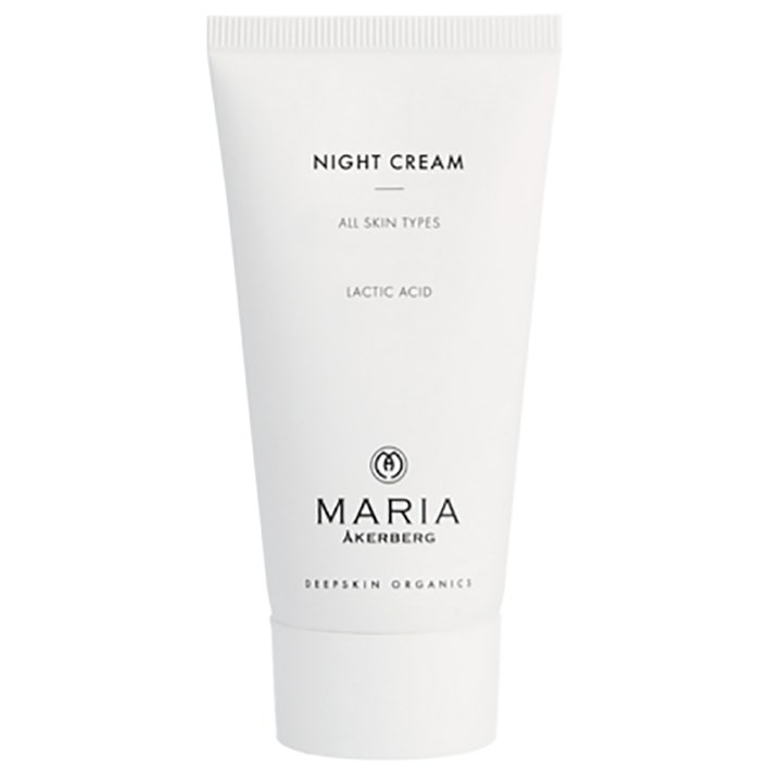 Maria Åkerberg Night Cream 100 ml natcreme med mælkesyre til alle hudtyper i en hvid tube med sort skrift