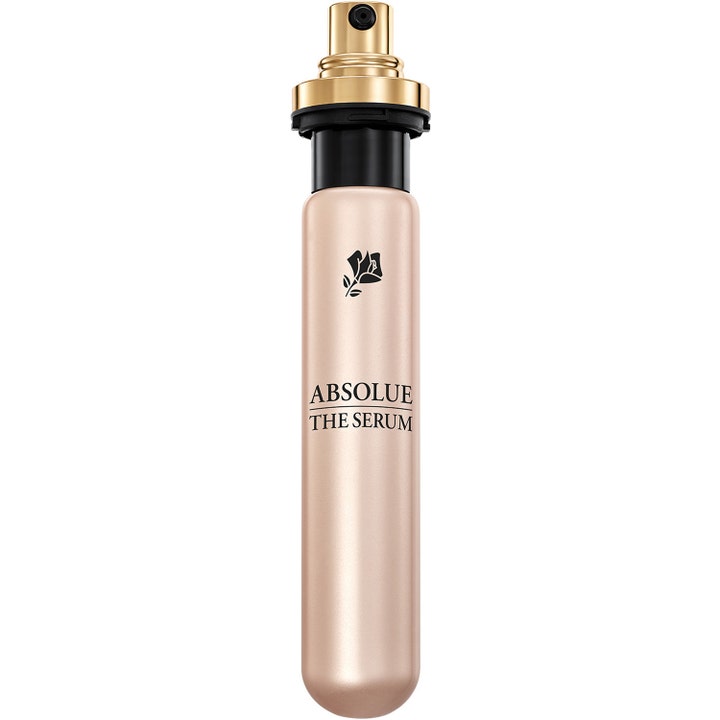 Lancôme Absolue The Serum 30 ml hudfornyende serum i en metallisk rosaguld refill-beholder med guldfarvet pumpe.
