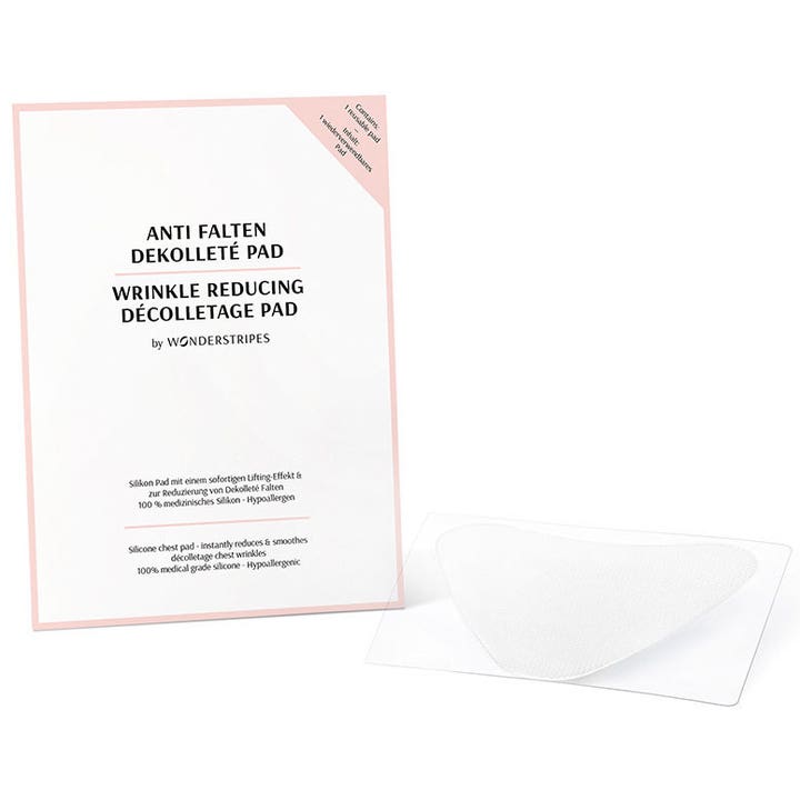 Wonderstripes Wrinkle Reducing Décolletage Pad 1 stk rynkereducerende silikonepad i hvid og lyserød emballage