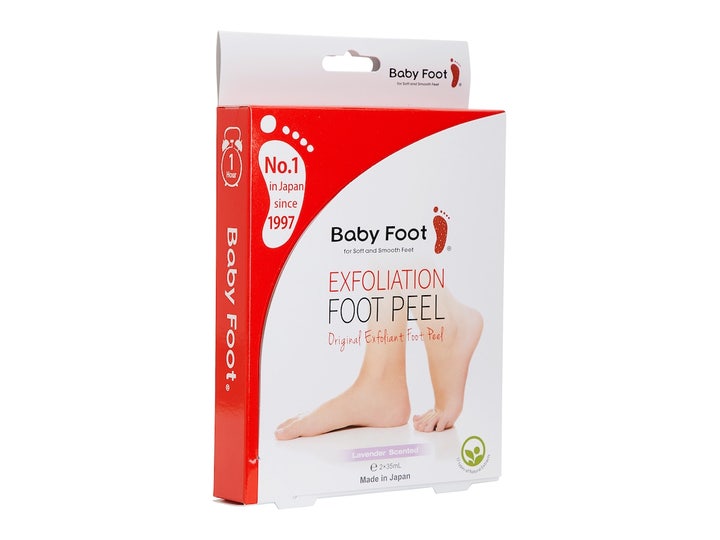 Baby Foot Exfoliation Foot Peel 2x35ml i hvid papæske med røde detaljer fjerner hård hud på fødderne