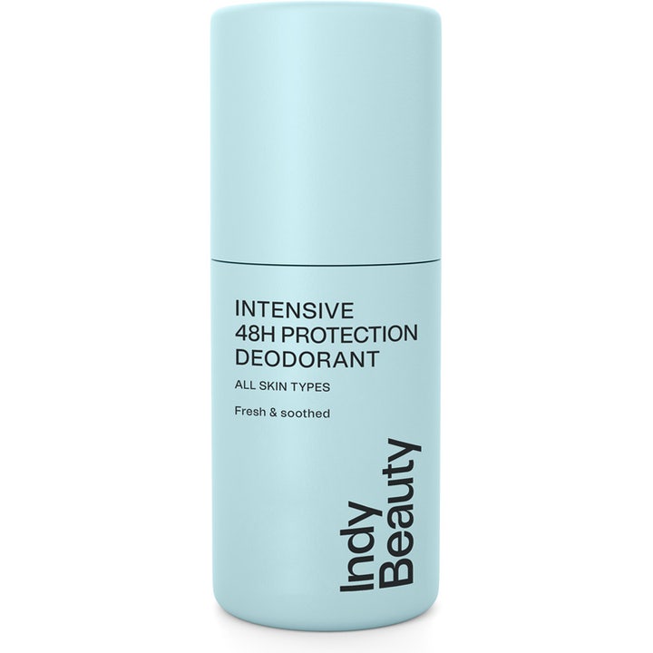 Indy Beauty Intensive 48h Protection Deodorant beroligende roll-on i lyseblå cylindrisk flaske der giver friskhed