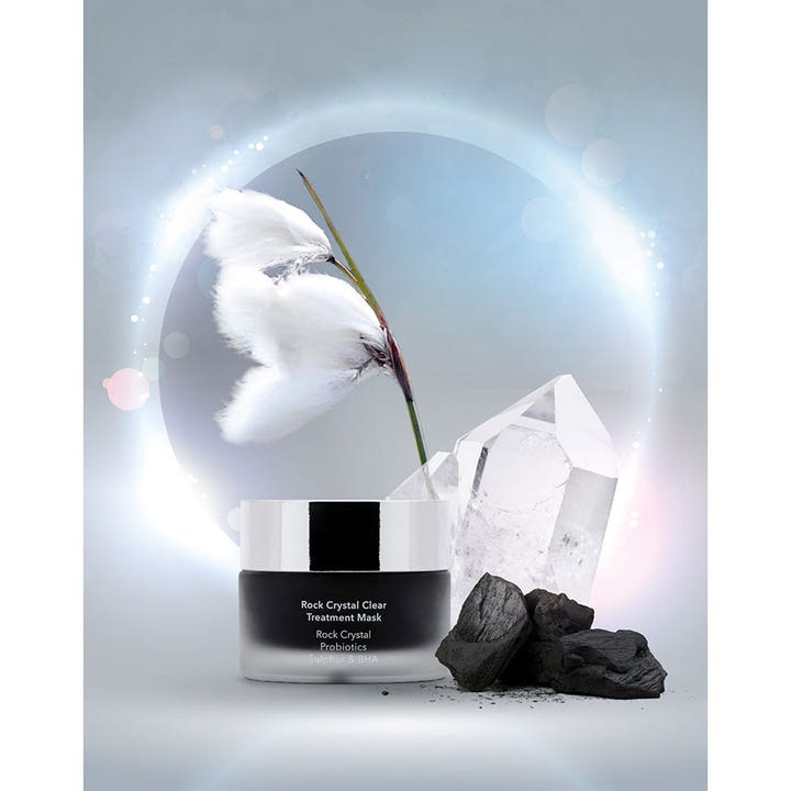 M Picaut Rock Crystal Clear Treatment Mask 50 ml rensende ansigtsmaske i sort krukke med krystal og aktivt kul