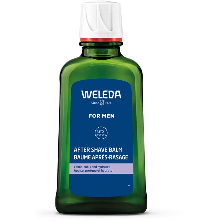Weleda For Men After Shave Balm 100ml der beroliger og fugter huden i grøn glasflaske med hvidt rillet låg