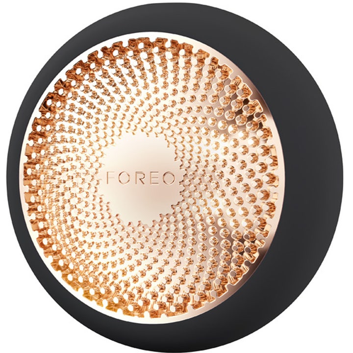 FOREO UFO™ 3 Black 1 stk. beauty tech til ansigtspleje med sort silikone og struktureret metalplade i rosaguld