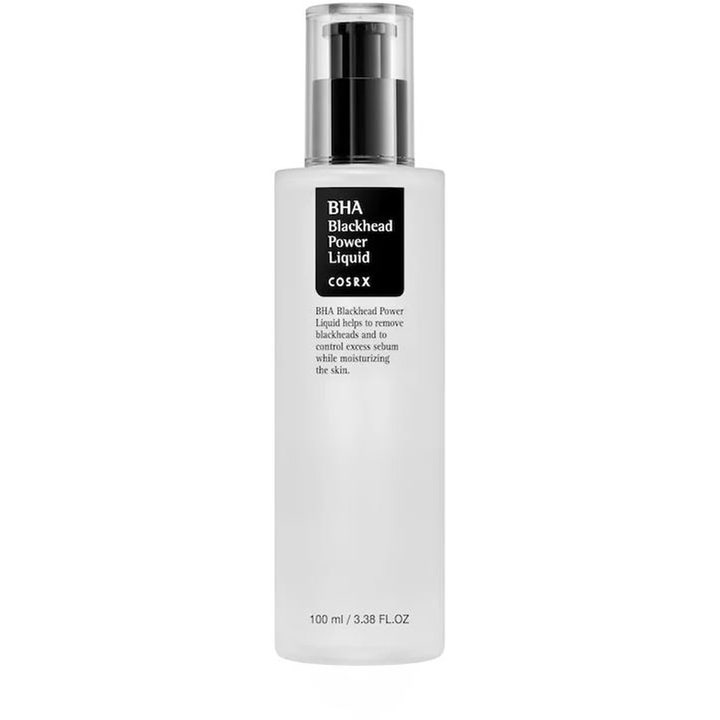 COSRX BHA Blackhead Power Liquid 100 ml eksfolierende serum mod hudorme i frostet hvid pumpeflaske med sort etiket
