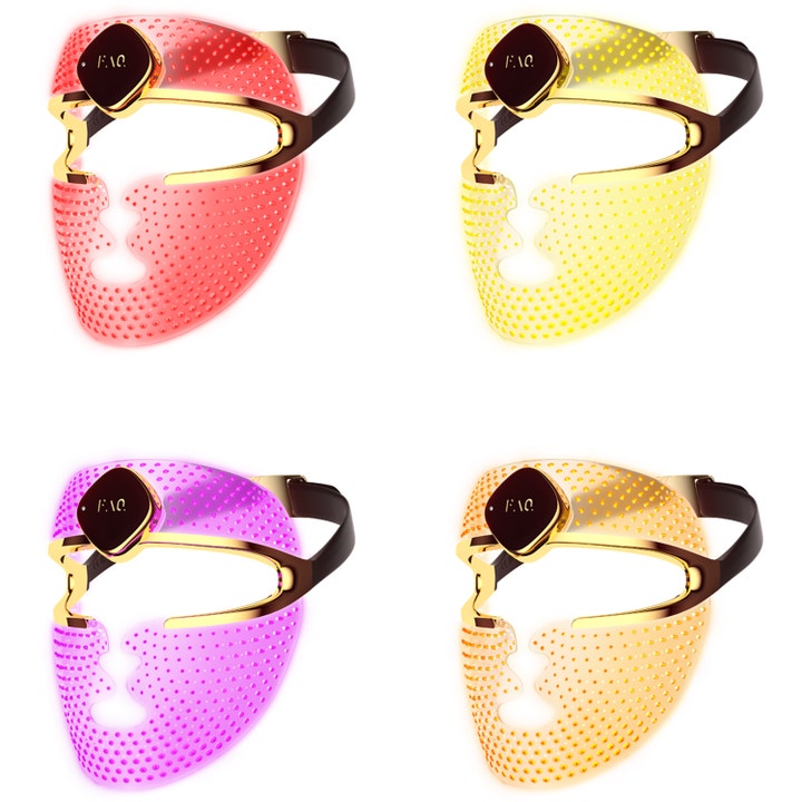 FAQ Swiss FAQ 202 Silicone LED Mask 1 stk anti-age ansigtsmaske vist med rødt, gult, lilla og orange lys