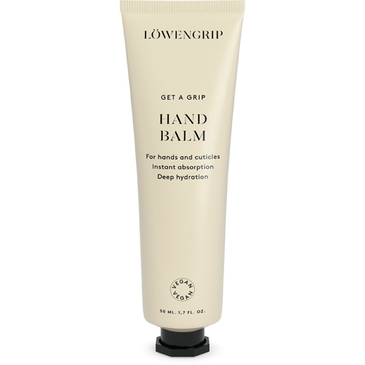 Löwengrip Get A Grip Hand Balm 50 ml plejende håndcreme i en beige tube med sort skruelåg