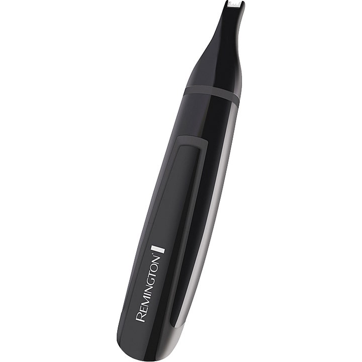 Remington Næse- og ørehårstrimmer fjerner effektivt uønsket hår med sit sorte ergonomiske design og præcise skær.