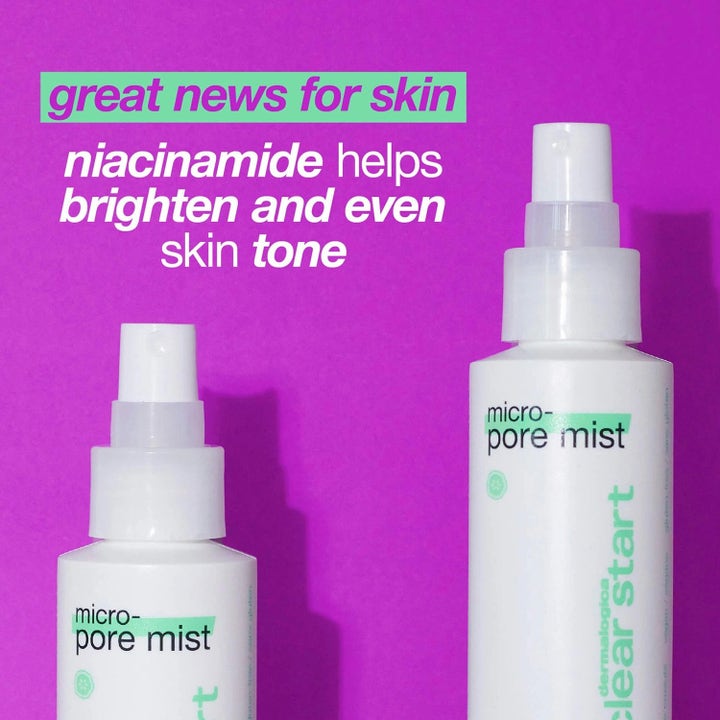 Dermalogica Clear Start Micro-Pore Mist med niacinamid der ensarter hudtonen i hvide sprayflasker