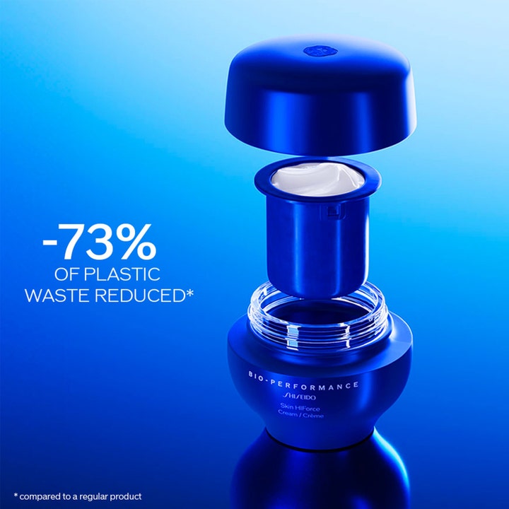 Shiseido BioPerformance Skin HiForce Cream 50 ml dagcreme med refill-system i blå krukke der sparer 73 % plastik