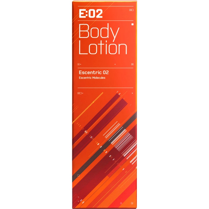 Escentric Molecules Escentric 02 200 ml fugtgivende bodylotion i orange æske med moderne grafiske linjer