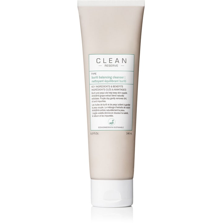 Clean Reserve Buriti Balancing Cleanser 146 ml eksfolierende ansigtsrens i en beige tube med hvidt låg
