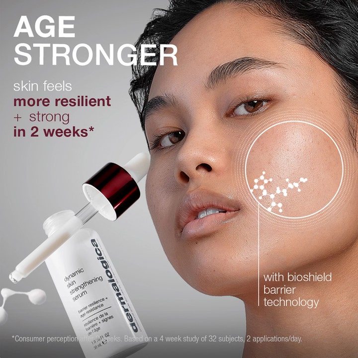 Dermalogica Dynamic Skin Strengthening Serum 30 ml styrkende serum med bioshield barrier technology vist på en kvinde