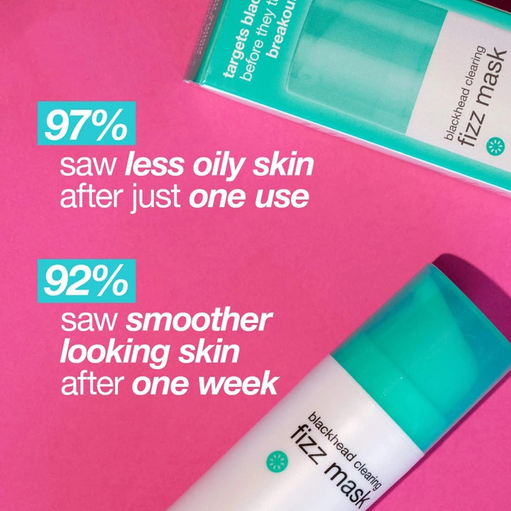 Dermalogica Clear Start Blackhead Clearing Fizz Mask 50 ml ansigtsmaske mod hudorme giver mindre fedtet hud på pink baggrund.