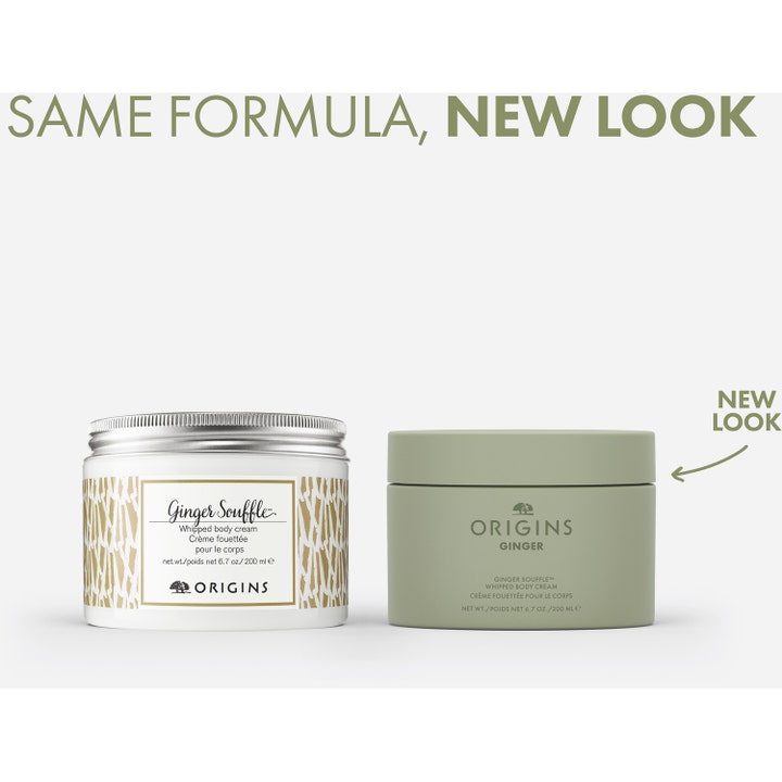 Origins Ginger Souffle Whipped Body Cream 200 ml blødgørende bodylotion i hvidt design og nyt salviegrønt look
