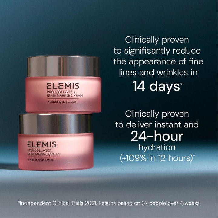 Elemis Pro-Collagen Rose Marine Cream 50 ml fugtgivende dagcreme i lyserøde krukker der reducerer rynker på 14 dage.