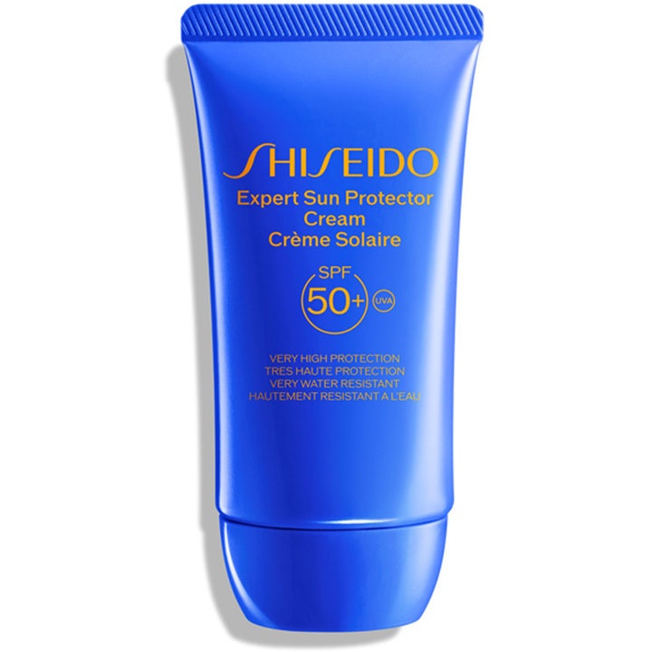 Shiseido Expert Sun Protector Cream 50 ml solcreme med SPF 50 i en blå plasttube med gule detaljer