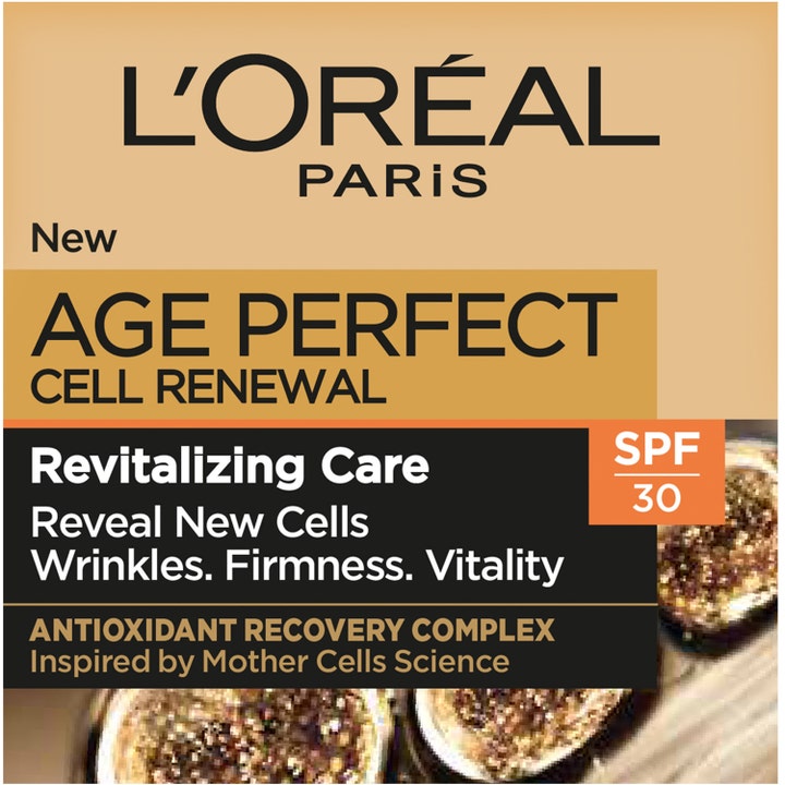 L'Oréal Paris Age Perfect Cell Renewal 50 ml ansigtssolcreme med SPF 30 i guld og sort mod rynker og for fasthed