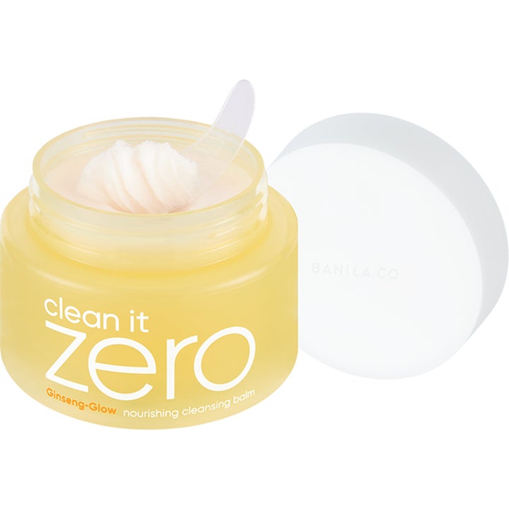 Banila Co Clean it Zero Nourishing 100 ml nærende cleansing balm i gul krukke med hvidt låg og lille spatel.