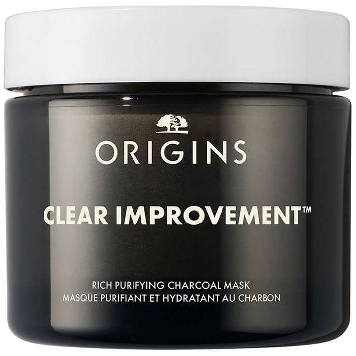 Origins Clear Improvement Rich Purifying Mask 75 ml rensende kulmaske i sort krukke med hvidt låg