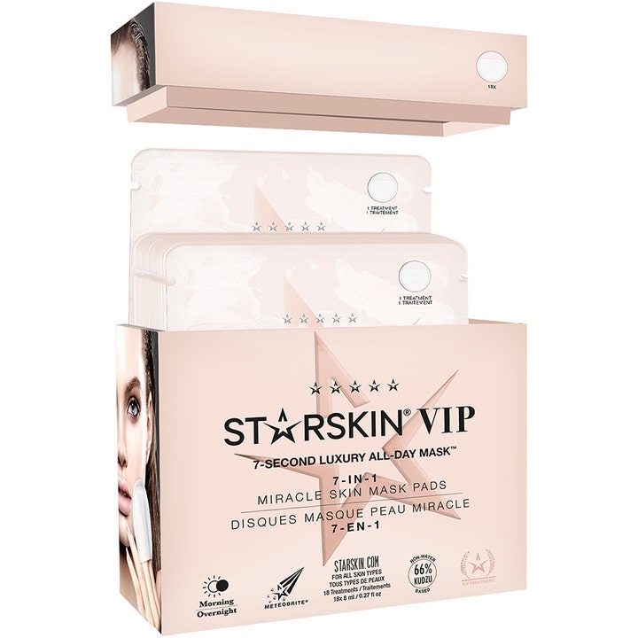 Starskin 7 Second Luxury All Day Mask 18 stk ansigtsmaske giver glød i lyserød æske med 7-i-1 pads