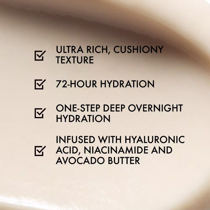 Origins Drink Up Intensive Overnight Mask 30 ml nattmaske med tekstur og tekst om 72 timers hydrering