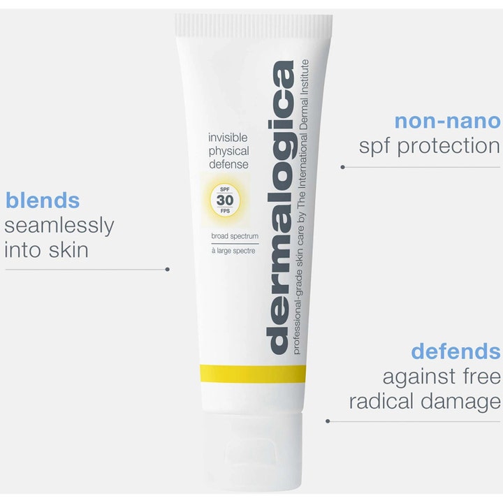 Dermalogica Invisible Physical Defense 50 ml solcreme til ansigtet i hvid tube med non-nano spf-beskyttelse.