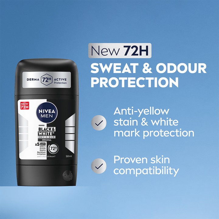 NIVEA MEN Black & White Anti-Perspirant Stick 50 ml i sort emballage giver 72 timers beskyttelse mod sved