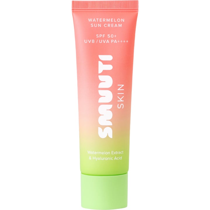 Smuuti Skin Watermelon Sun Cream 50 ml solcreme med SPF 50 i en farverig tube med coral og limegrøn graduering