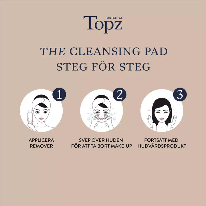 Topz Premium The Cleansing Pad 40 stk hudplejeværktøj med trin-for-trin guide til nem makeupfjerning.