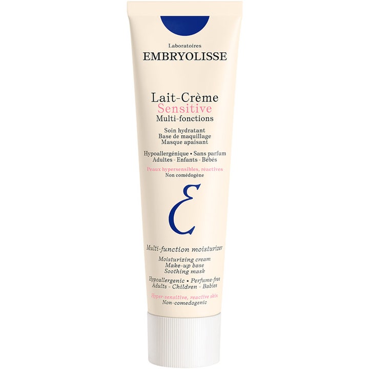 Embryolisse Lait-Crème Sensitive beroligende ansigtscreme i creme-farvet tube med hvidt låg og blåt logo