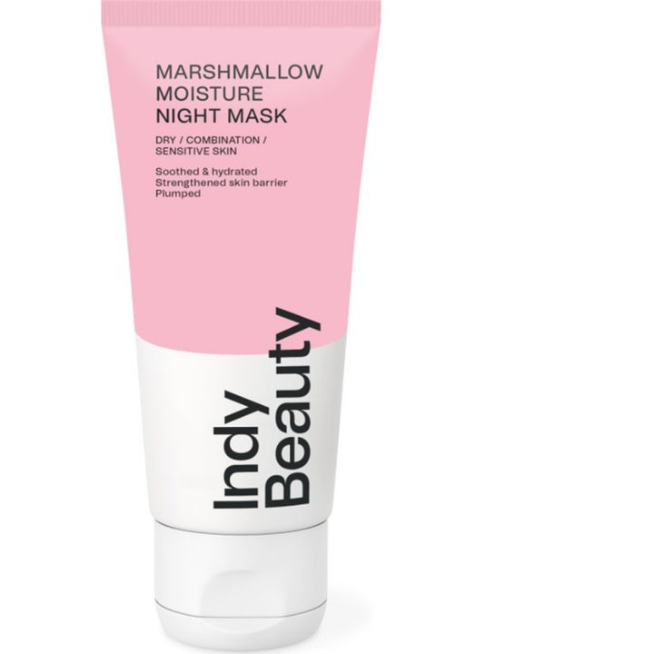 Indy Beauty Marshmallow Moisture Night Mask fugtgivende natmaske i pink og hvid tube der giver en styrket hudbarriere