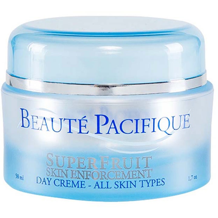 Beauté Pacifique SuperFruit Skin Enforcement Day Creme 50 ml fugtgivende dagcreme i lyseblå krukke med sølvdetaljer