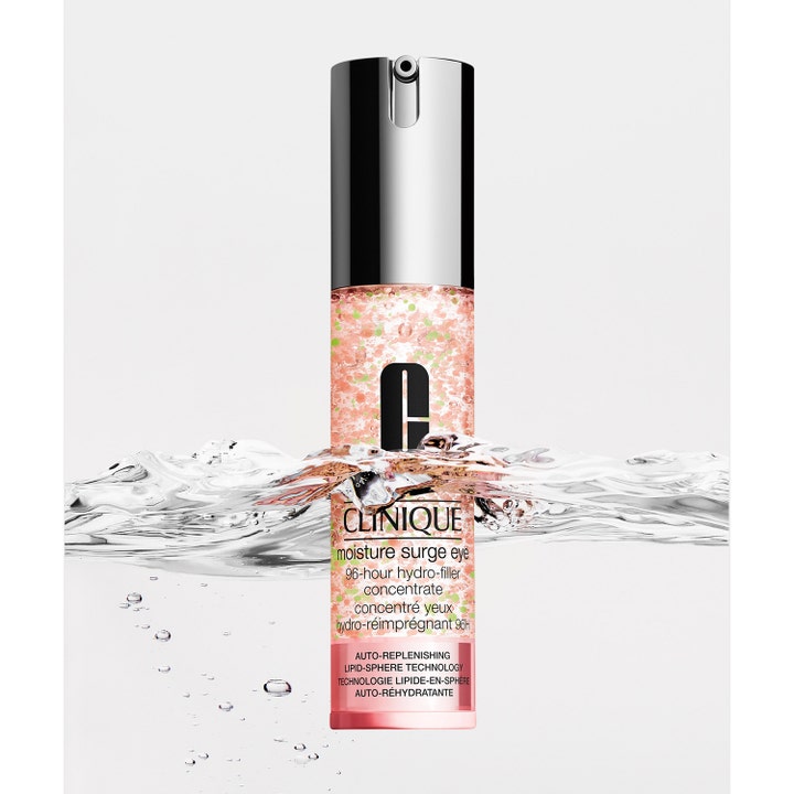 Clinique Moisture Surge Eye 96H 15 ml fugtgivende øjencreme i pink gel med lipid-kugler nedsænket i vand