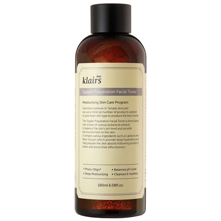 Klairs Supple Preparation Facial Toner 180ml fugtgivende skintonic i mørkebrun flaske med beige etiket og sort låg