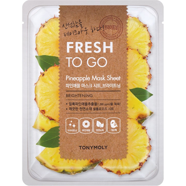 Tonymoly Fresh To Go Pineapple Mask Sheet 1 stk lysnende ansigtsmaske med ananasskiver og brun papiretiket