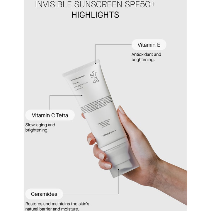 Niche Beauty Lab Transparent Lab Invisible Sunscreen 100 ml solcreme i hvid tube med vitamin C, E og ceramider