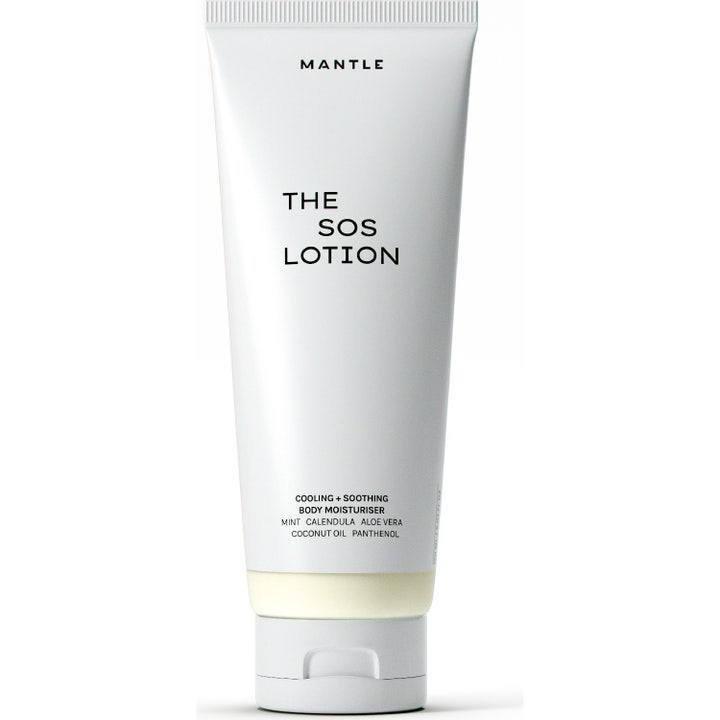 Mantle The SOS Lotion 150 ml beroligende bodylotion der køler huden i en stilren hvid tube med sort tekst