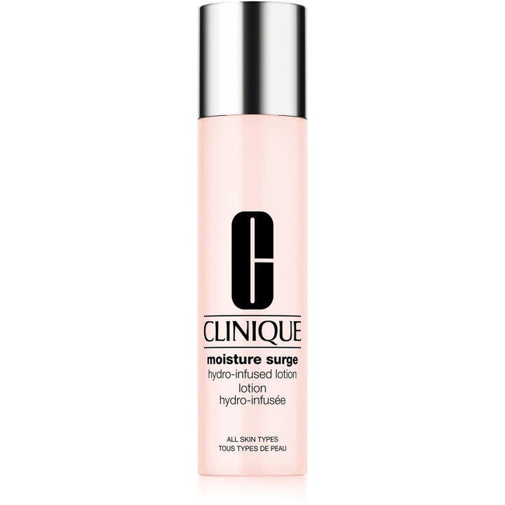 Clinique Moisture Surge Hydro-Infused Lotion 200 ml fugtgivende ansigtslotion i lyserød flaske med sølvlåg