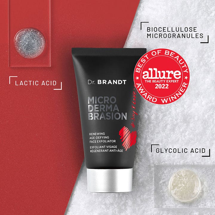 Dr Brandt Microdermabrasion Face Exfoliator 60 g ansigtsskrub med mælkesyre og Allure Award logo