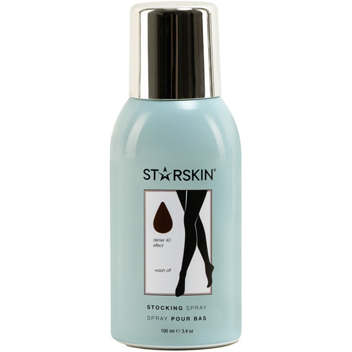 Starskin Stocking Spray 100 ml giver benene en jævn finish i en lyseblå sprayflaske med et blankt sølvlåg.