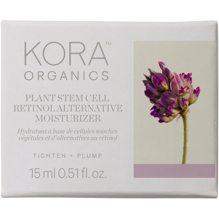 KORA Organics Plant Stem Cell Retinol Alternative Moisturizer 15 ml ansigtscreme i hvid æske med lilla blomst