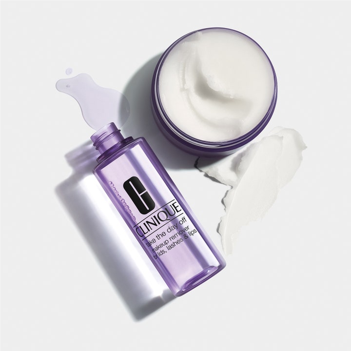Clinique Take The Day Off Cleansing Balm 125 ml ansigtsrens i lilla krukke med cremet hvid balm og makeupfjerner
