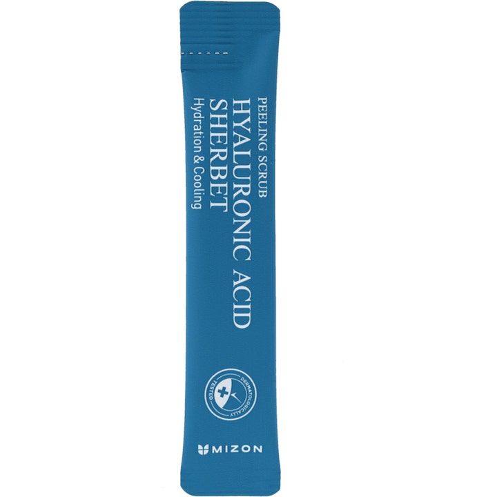 Mizon Hyaluronic Acid Sherbet Peeling Scrub fugtgivende ansigtsscrub i en blå stick der giver kølende pleje