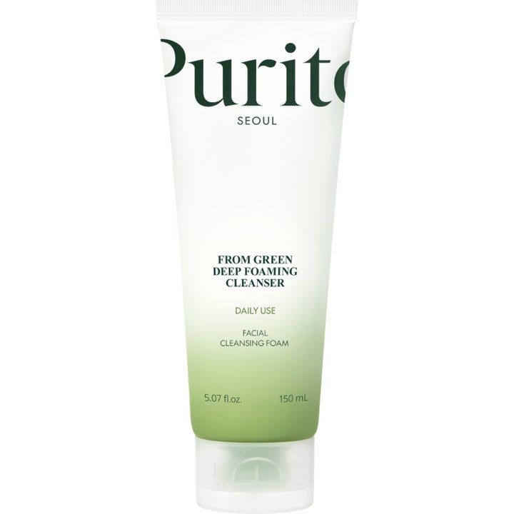 PURITO From Green Deep Foaming Cleanser 150ml pH-balanceret ansigtsrens til sensitiv hud i hvid tube med sort låg